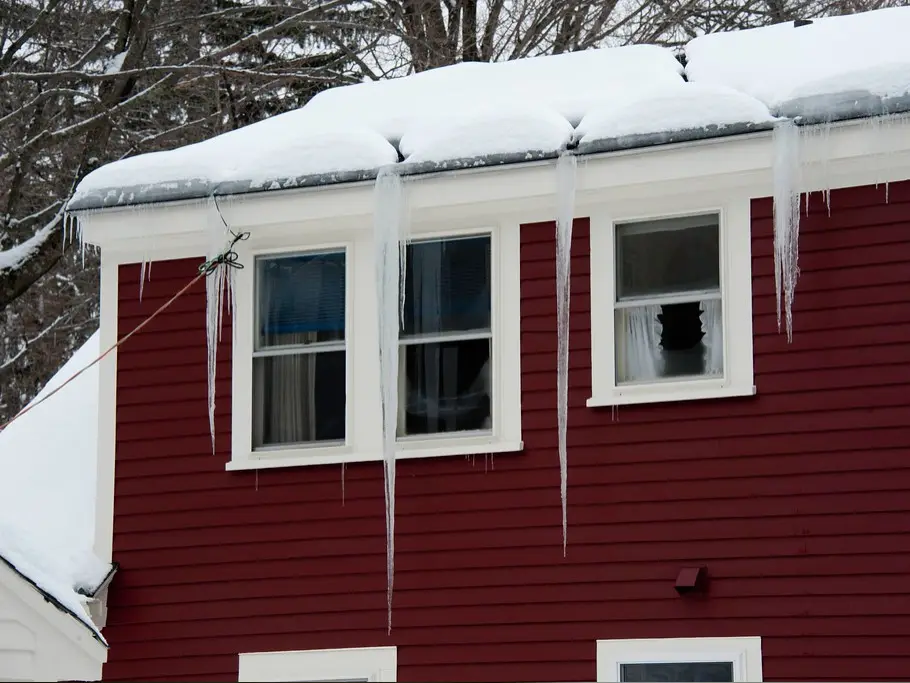 Damaged roof due to ice dams