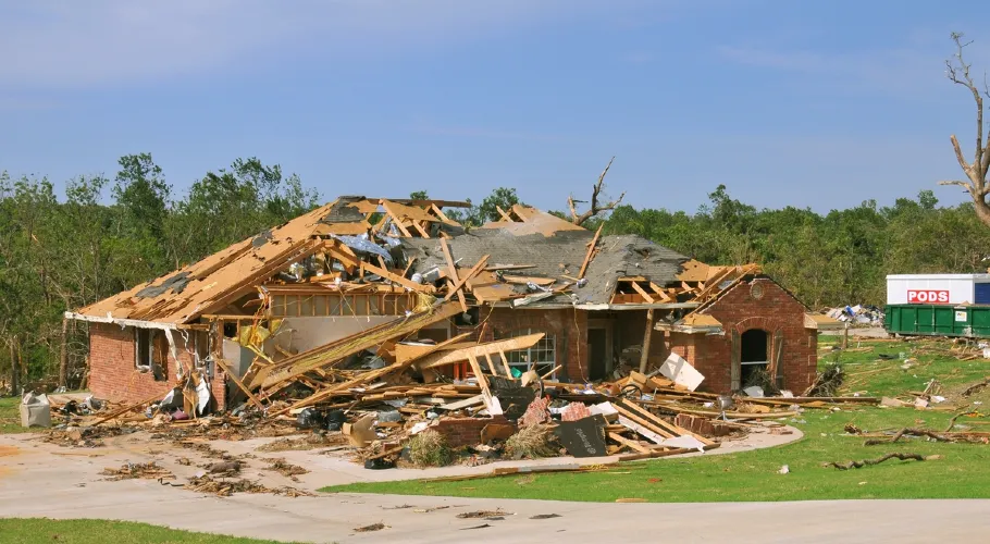 Severe damage to roof and house