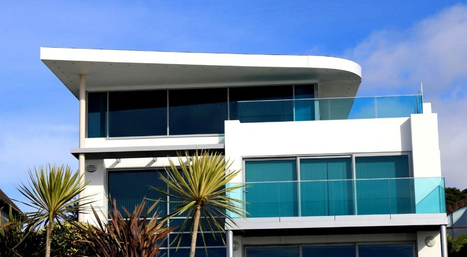 A modern house with white exterior paint.