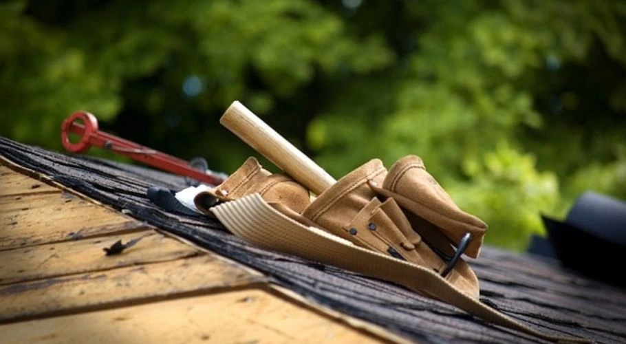 Repair tools on top of a roof.