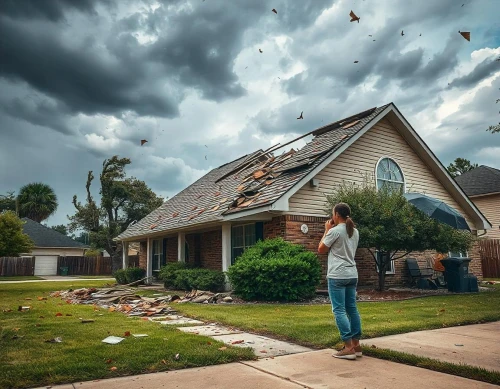 Tornado Roof Damage with flying roofing material