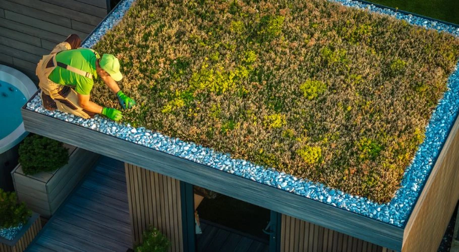 man working om green roofs