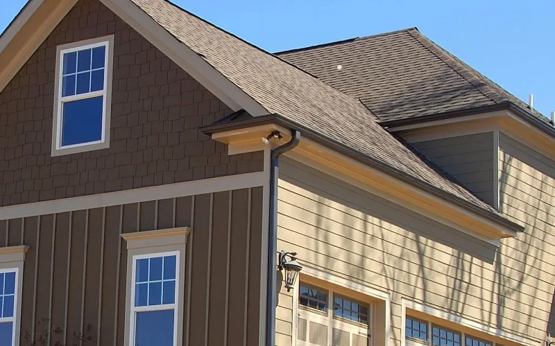 Close-up of a house's downspouts