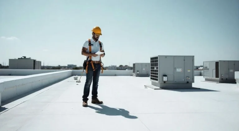 professional roofer inspecting a commercial flat roof - Roofing Maintenance
