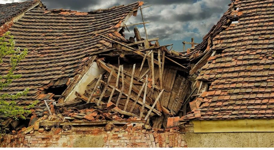 major storm damage on a roof