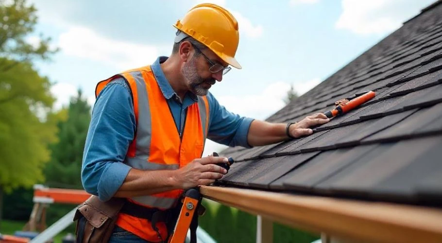 roofing professional conducting