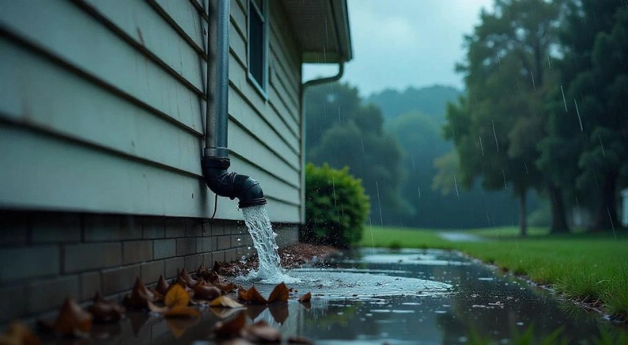 downspout during heavy rain